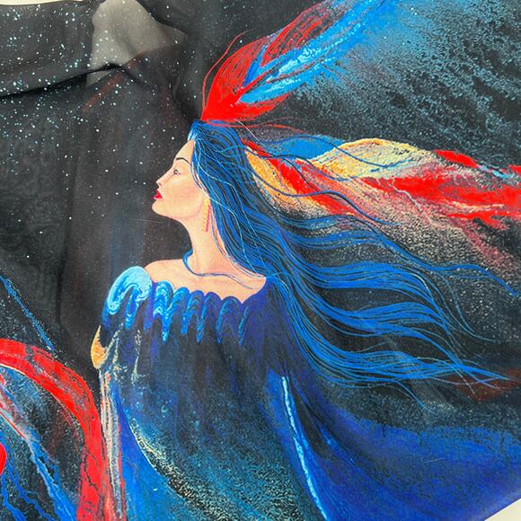 Traci Rabbit Silk Chiffon Cherokee Design Open Front Shawl - Picture 4 of 6